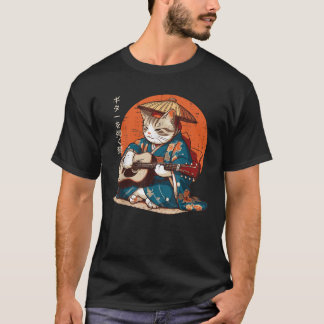 和風猫 着物 ギター 侍 音楽 メンズ ボーイズ Tシャツ