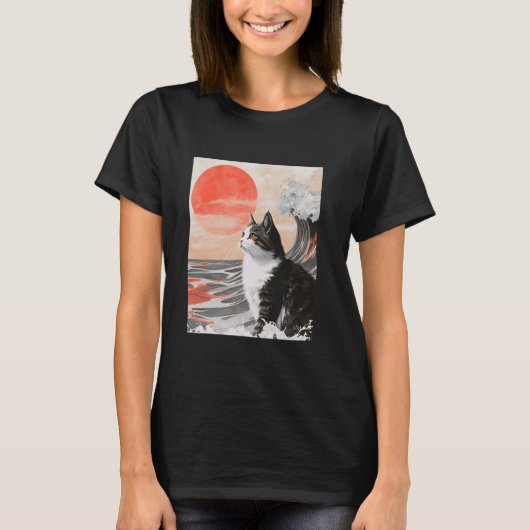 和風猫Tシャツ 日本の芸術 メンズ レディース Tシャツ (正面)