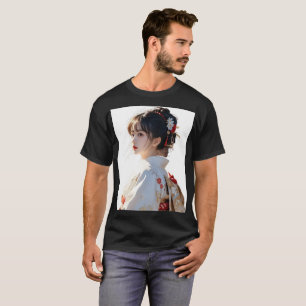 和風美人着物アートプリント Tシャツ