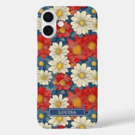 和風赤花柄モノグラム iPhone 16 PLUSケース