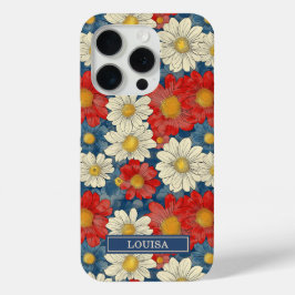 和風赤花柄モノグラム iPhone 15 PROケース