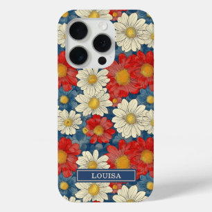 和風赤花柄モノグラム iPhone 15 PROケース