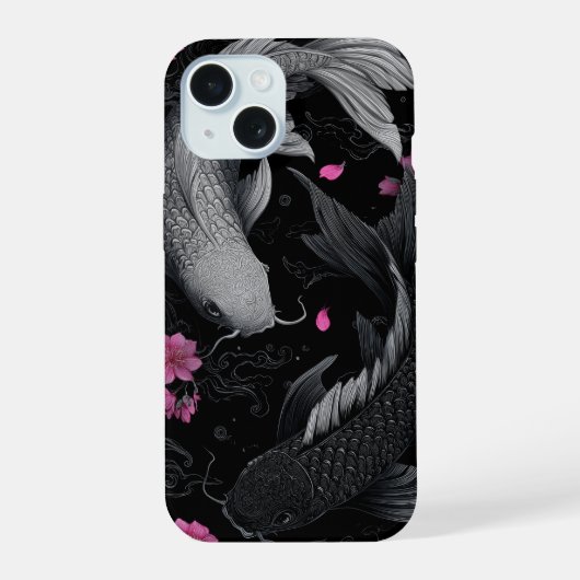 和風金魚ダークモード iPhone 15ケース (裏面)
