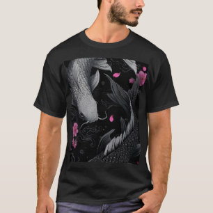 和風錦鯉の暗色デザイン Tシャツ