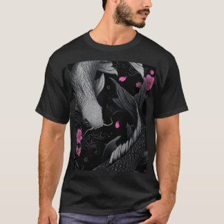 和風錦鯉の暗色デザイン Tシャツ