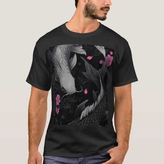 和風錦鯉の暗色デザイン Tシャツ (正面)