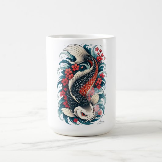 和風鯉の芸術 ロングスリーブ コーヒーマグカップ (中央)
