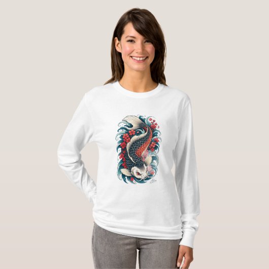 和風鯉の芸術 ロングスリーブ Tシャツ (正面フル)