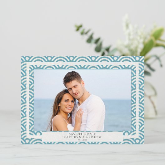 和風 青海波のウェーブ セーブ・ザ・デート フラット フォト 招待状 (スタンド正面)
