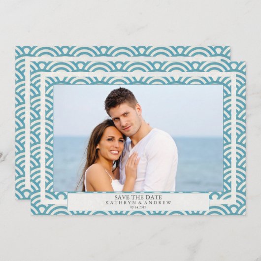 和風 青海波のウェーブ セーブ・ザ・デート フラット フォト 招待状 (正面/裏面)