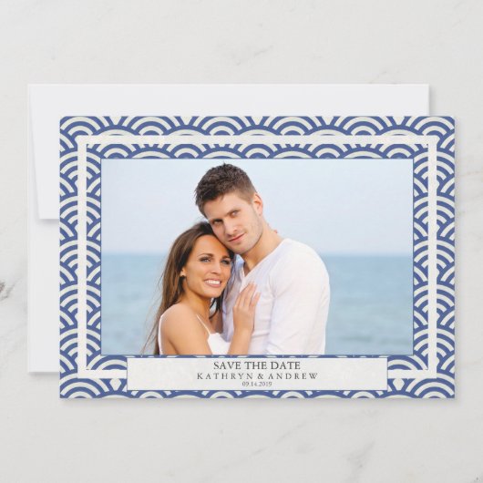 和風 青海波ウェーブ セーブ・ザ・デート フラット フォト 招待状 (正面)