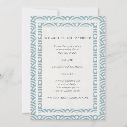 和風 青海波 ウェディング セーブ・ザ・デート フラット フォト 招待状 (裏面)