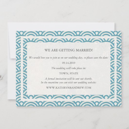 和風 青海波 ウェーブ セーブ・ザ・デート フラット フォト 招待状 (裏面)