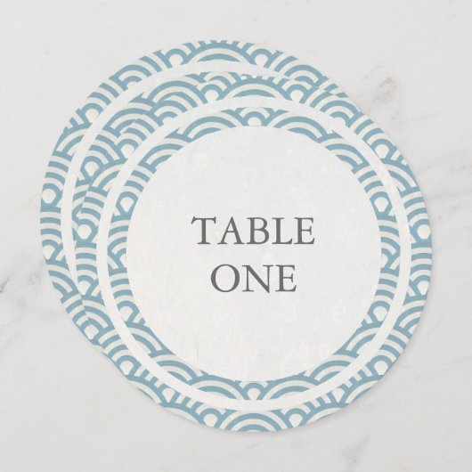 和風 青海波 スタイルの波模様の丸テーブルナンバー 招待状 (正面/裏面)