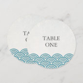 和風 青海波 スタイルの波模様の丸テーブルナンバー 招待状 (正面/裏面)
