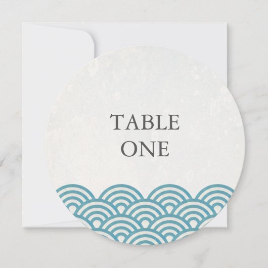 和風 青海波 スタイルの波模様の丸テーブルナンバー 招待状 (正面)