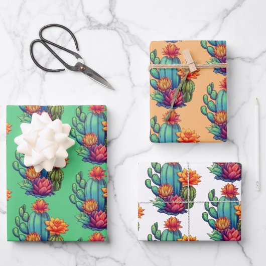 咲かわいらしくサボテン ラッピングペーパーシート (正面)