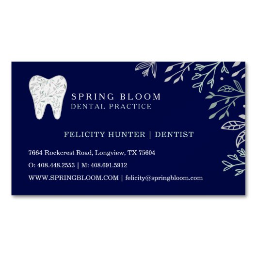 咲き乱れる歯の木のロゴ マグネット名刺 (正面)