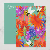 咲き乱れる花々の間で賑やかに・ミントの草原 招待状 (正面/裏面)