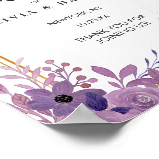 咲き誇るアメシスト ヴィンテージ ゴールドフレーム ウェルカム ポスター (角)