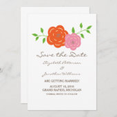 咲き誇るオレンジとピンクの花のSave the Date招待状 招待状 (正面/裏面)