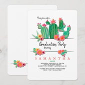 咲き誇るサボテンの卒業パーティー招待状 招待状 (正面/裏面)