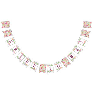 咲き誇るシックな花のプリンセスベア ブライダルシャワー バンティングフラッグ