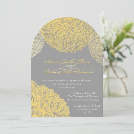 咲き誇るダリア イエローアイリス ウェディング 招待状 (スタンド正面)