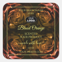 咲き誇るダークレッドオレンジのバラ製品ラベルロゴ スクエアシール