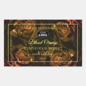 咲き誇るダークレッドオレンジのバラ製品ラベルロゴ 長方形シール (正面)