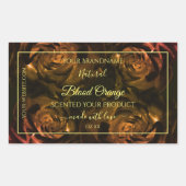 咲き誇るダークレッドオレンジのバラ おしゃれな商品ラベル 長方形シール (正面)