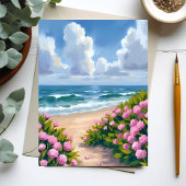 咲き誇るビーチ | ピンクの紫陽花 海 オーシャン カード