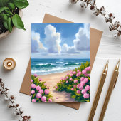 咲き誇るビーチ | ピンクの紫陽花 海 オーシャン カード
