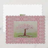 咲き誇るピンクの木のメモカード 招待状 (正面/裏面)