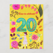 咲き誇るピンクの花のエレガントな20歳の誕生日輝き ポストカード (正面)