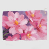 咲き誇るピンクの花びら | 花の水彩画 ゴルフタオル (横)
