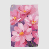 咲き誇るピンクの花びら | 花の水彩画 ゴルフタオル (正面)