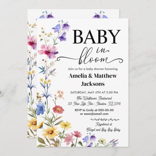 咲き誇るベイビー フラワーワイルドフラワー男女兼用 招待状 (正面/裏面)
