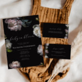 咲き誇るベイビー ムーディーな芍薬 ダーク フラワーのベイビーシャワー 招待状