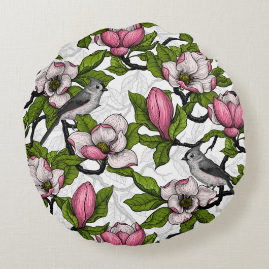 咲き誇るホオノキとタイトネズミ ラウンドクッション (裏面)