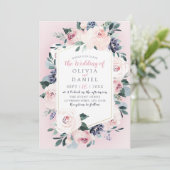 咲き誇るボタニカルなバラの水彩花の結婚式 招待状 (スタンド正面)