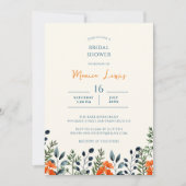 咲き誇るボタニカル オレンジ フラワーブライダルシャワー 招待状 (正面)