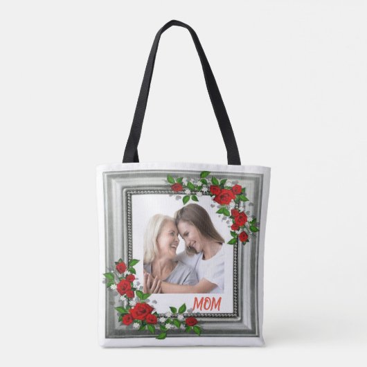 咲き誇る思い出パーソナライズされた:フローラフレーム写真 トートバッグ (裏面)