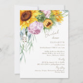 咲き誇る愛のひまわりと芍薬の結婚前お披露目パーティー 招待状 (正面)