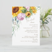 咲き誇る愛のひまわりと芍薬の結婚前お披露目パーティー 招待状 (スタンド正面)