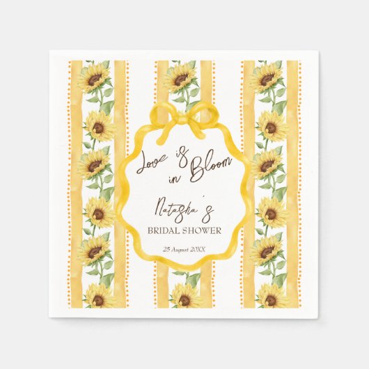 咲き誇る愛のひまわり ウェディングシャワーモノグラム スタンダードカクテルナプキン (正面)