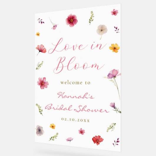 咲き誇る愛のブライダルシャワーウェルカム アクリルサイン (傾斜)