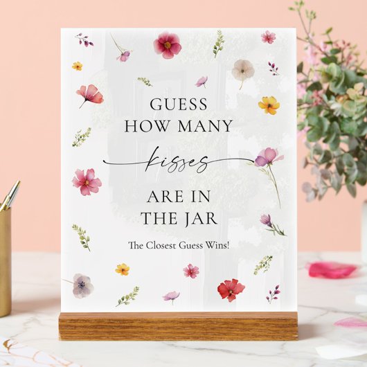 咲き誇る愛のブライダルシャワー キスをいくつ予想しますか アクリルサイン