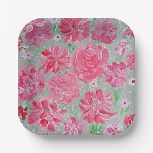 咲き誇る愛の花柄ペーパープレート ペーパープレート (正面)