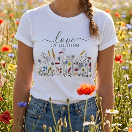 咲き誇る愛の野原 ブライダルシャワーのためのワイルドフラワーの牧場 Tシャツ